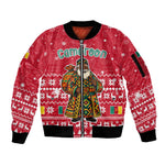 Cameroon Christmas Sleeve Zip Bomber Jacket Snowflake Pattern Traditional Santa and Map Motif - African Pride
