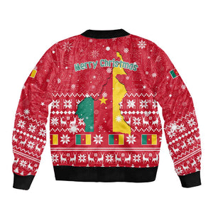 Cameroon Christmas Sleeve Zip Bomber Jacket Snowflake Pattern Traditional Santa and Map Motif - African Pride