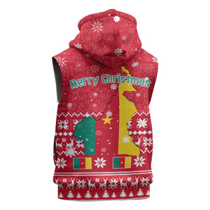 Cameroon Christmas Sleeveless Hoodie Snowflake Pattern Traditional Santa and Map Motif - African Pride