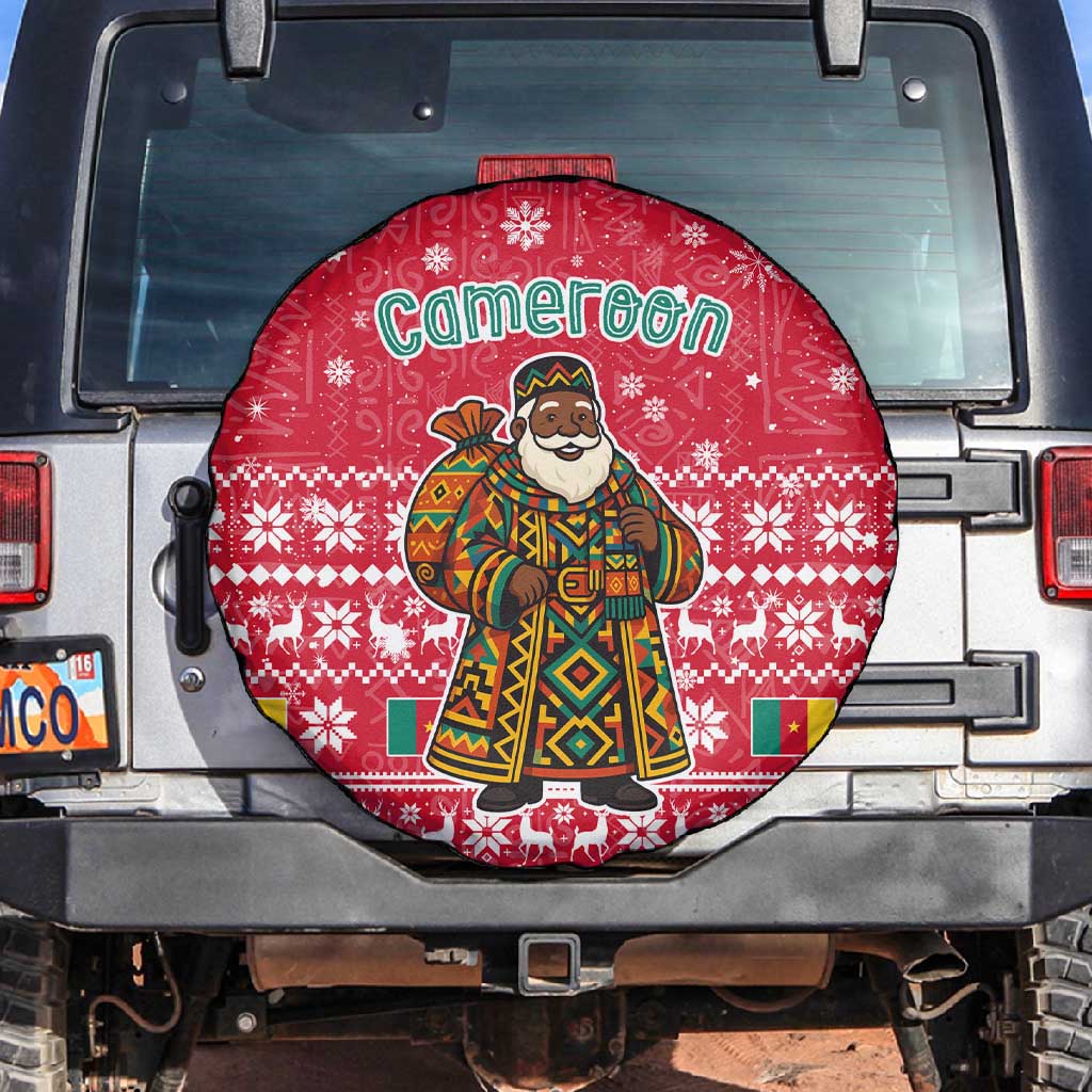 Cameroon Christmas Spare Tire Cover Snowflake Pattern Traditional Santa and Map Motif - African Pride