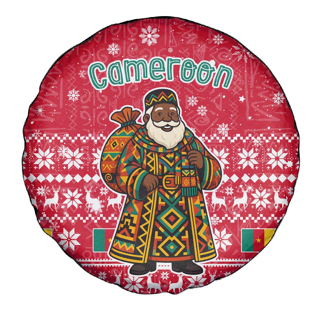 Cameroon Christmas Spare Tire Cover Snowflake Pattern Traditional Santa and Map Motif - African Pride