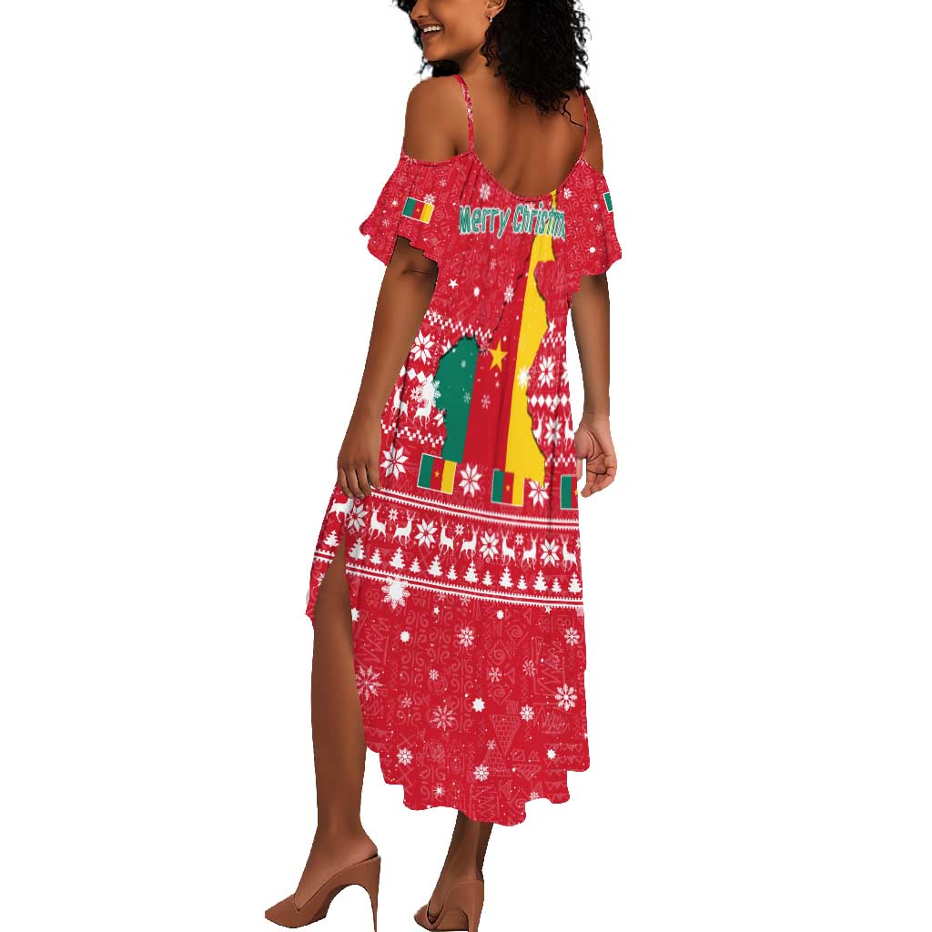Cameroon Christmas Summer Maxi Dress Snowflake Pattern Traditional Santa and Map Motif - African Pride