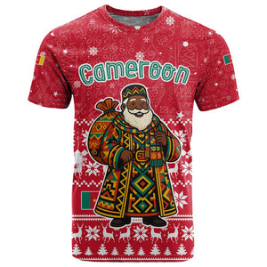 Cameroon Christmas T shirt Snowflake Pattern Traditional Santa and Map Motif - African Pride