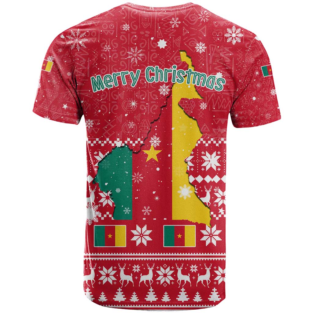 Cameroon Christmas T shirt Snowflake Pattern Traditional Santa and Map Motif - African Pride
