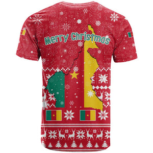Cameroon Christmas T shirt Snowflake Pattern Traditional Santa and Map Motif - African Pride