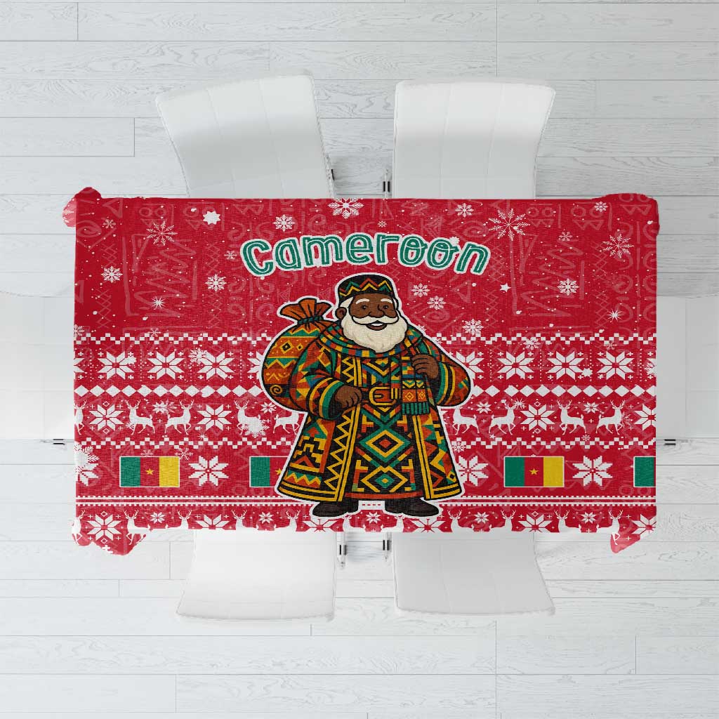 Cameroon Christmas Tablecloth Snowflake Pattern Traditional Santa and Map Motif - African Pride