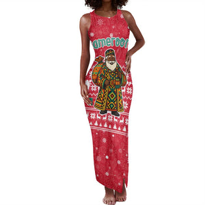 Cameroon Christmas Tank Maxi Dress Snowflake Pattern Traditional Santa and Map Motif - African Pride