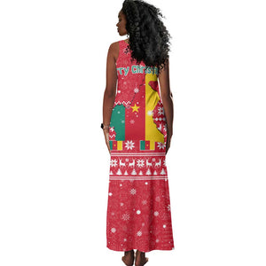 Cameroon Christmas Tank Maxi Dress Snowflake Pattern Traditional Santa and Map Motif - African Pride