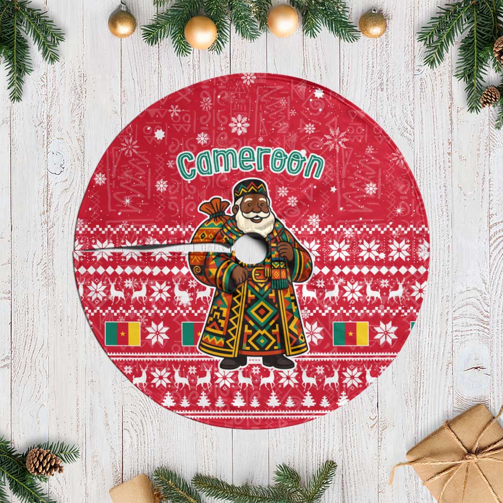 Cameroon Christmas Tree Skirt Snowflake Pattern Traditional Santa and Map Motif - African Pride