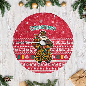 Cameroon Christmas Tree Skirt Snowflake Pattern Traditional Santa and Map Motif - African Pride