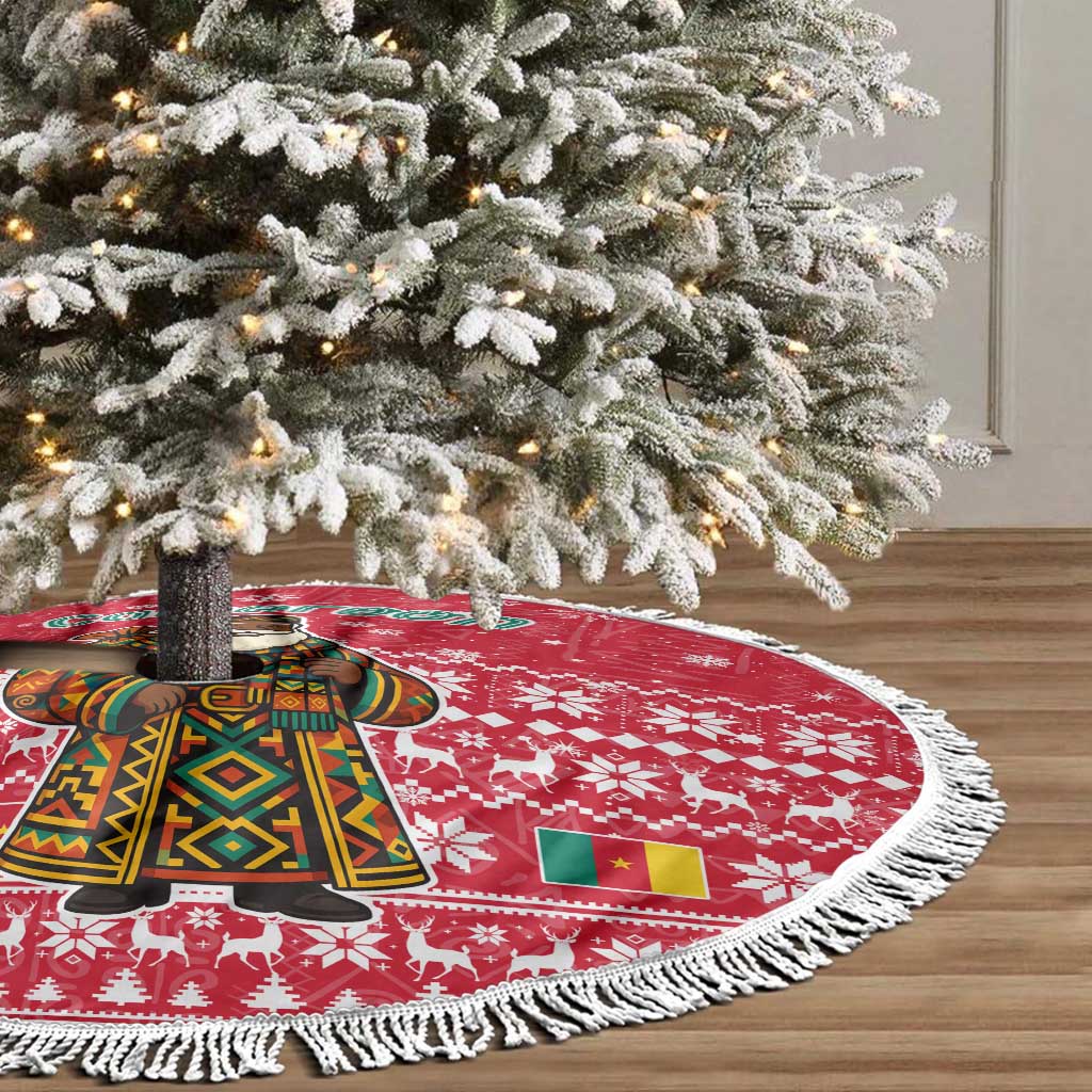 Cameroon Christmas Tree Skirt Snowflake Pattern Traditional Santa and Map Motif - African Pride