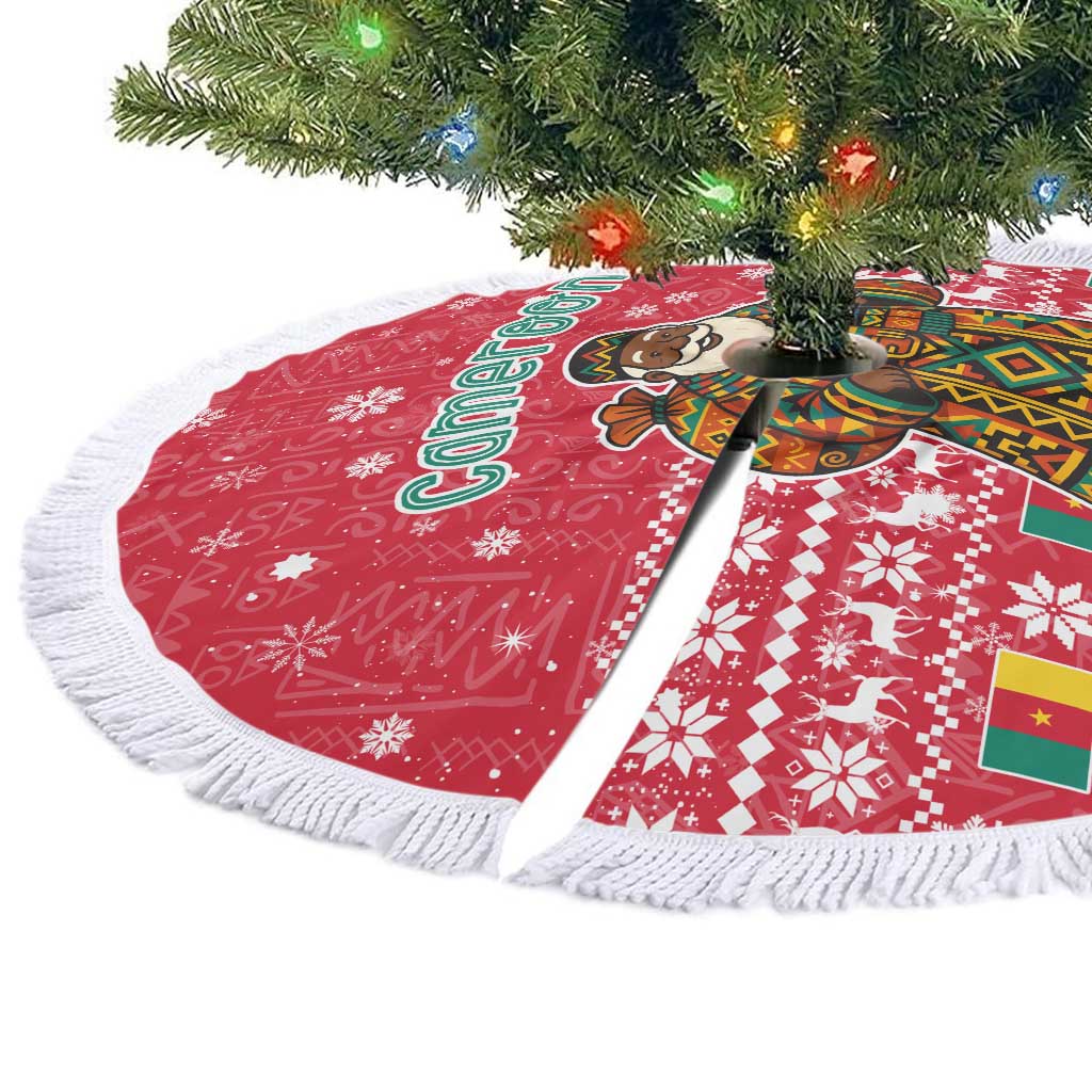 Cameroon Christmas Tree Skirt Snowflake Pattern Traditional Santa and Map Motif - African Pride