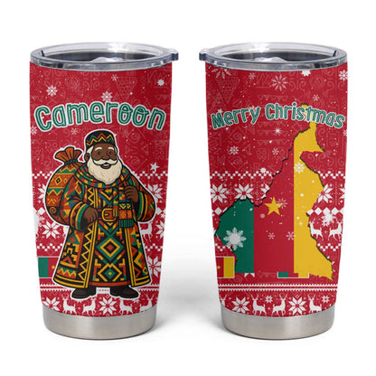 Cameroon Christmas Tumbler Cup Snowflake Pattern Traditional Santa and Map Motif - African Pride