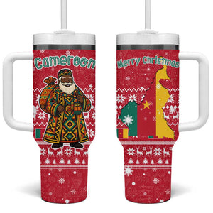 Cameroon Christmas Tumbler With Handle Snowflake Pattern Traditional Santa and Map Motif - African Pride