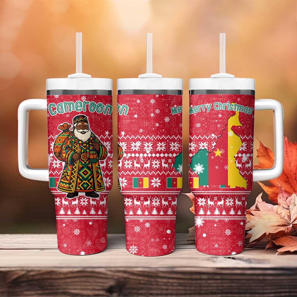 Cameroon Christmas Tumbler With Handle Snowflake Pattern Traditional Santa and Map Motif - African Pride