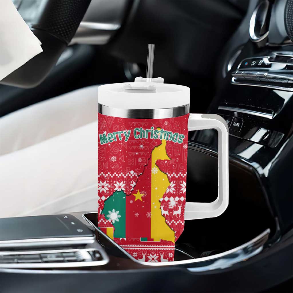 Cameroon Christmas Tumbler With Handle Snowflake Pattern Traditional Santa and Map Motif - African Pride