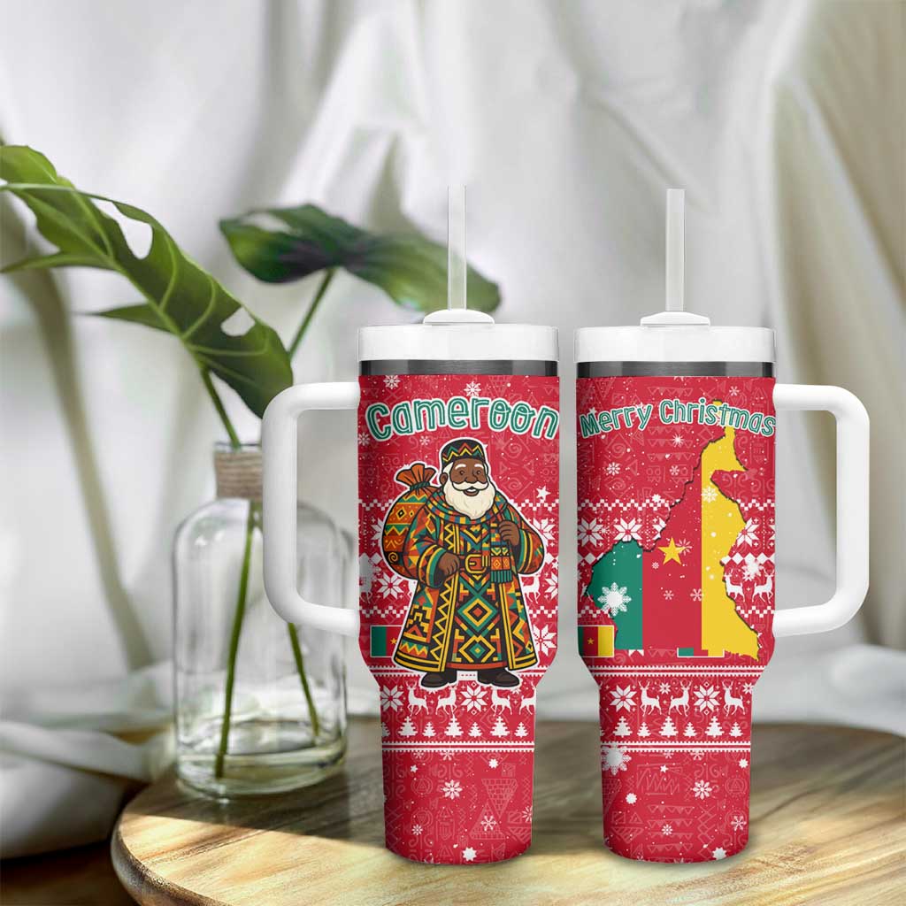 Cameroon Christmas Tumbler With Handle Snowflake Pattern Traditional Santa and Map Motif - African Pride
