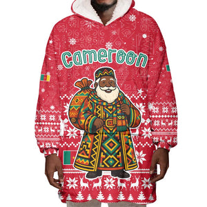 Cameroon Christmas Wearable Blanket Hoodie Snowflake Pattern Traditional Santa and Map Motif - African Pride