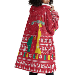Cameroon Christmas Wearable Blanket Hoodie Snowflake Pattern Traditional Santa and Map Motif - African Pride