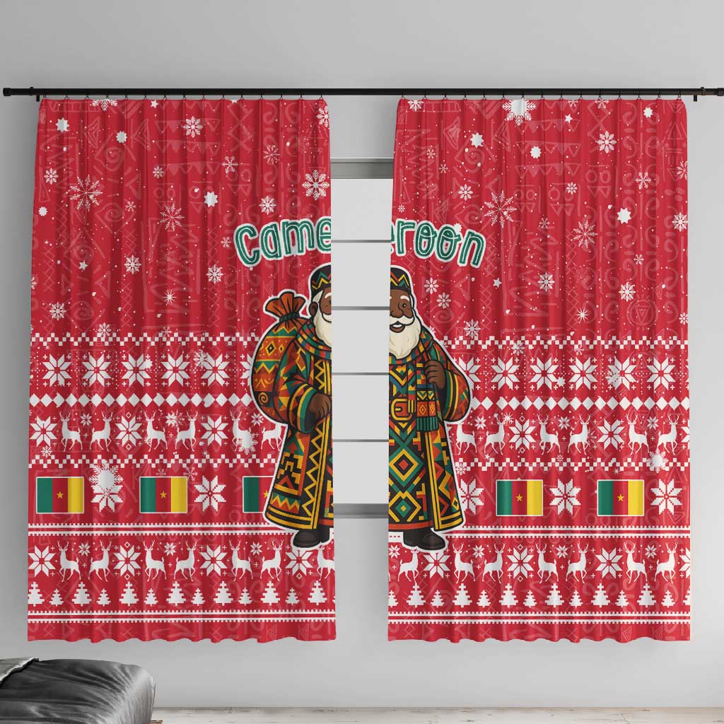 Cameroon Christmas Window Curtain Snowflake Pattern Traditional Santa and Map Motif - African Pride