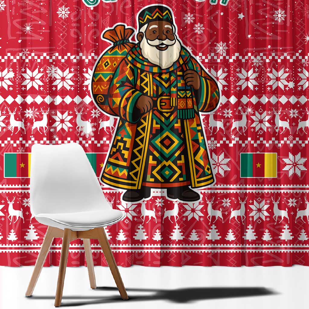 Cameroon Christmas Window Curtain Snowflake Pattern Traditional Santa and Map Motif - African Pride