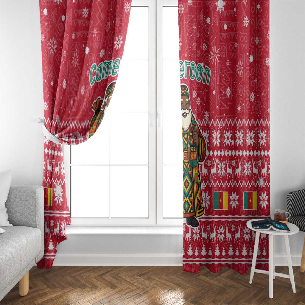 Cameroon Christmas Window Curtain Snowflake Pattern Traditional Santa and Map Motif - African Pride