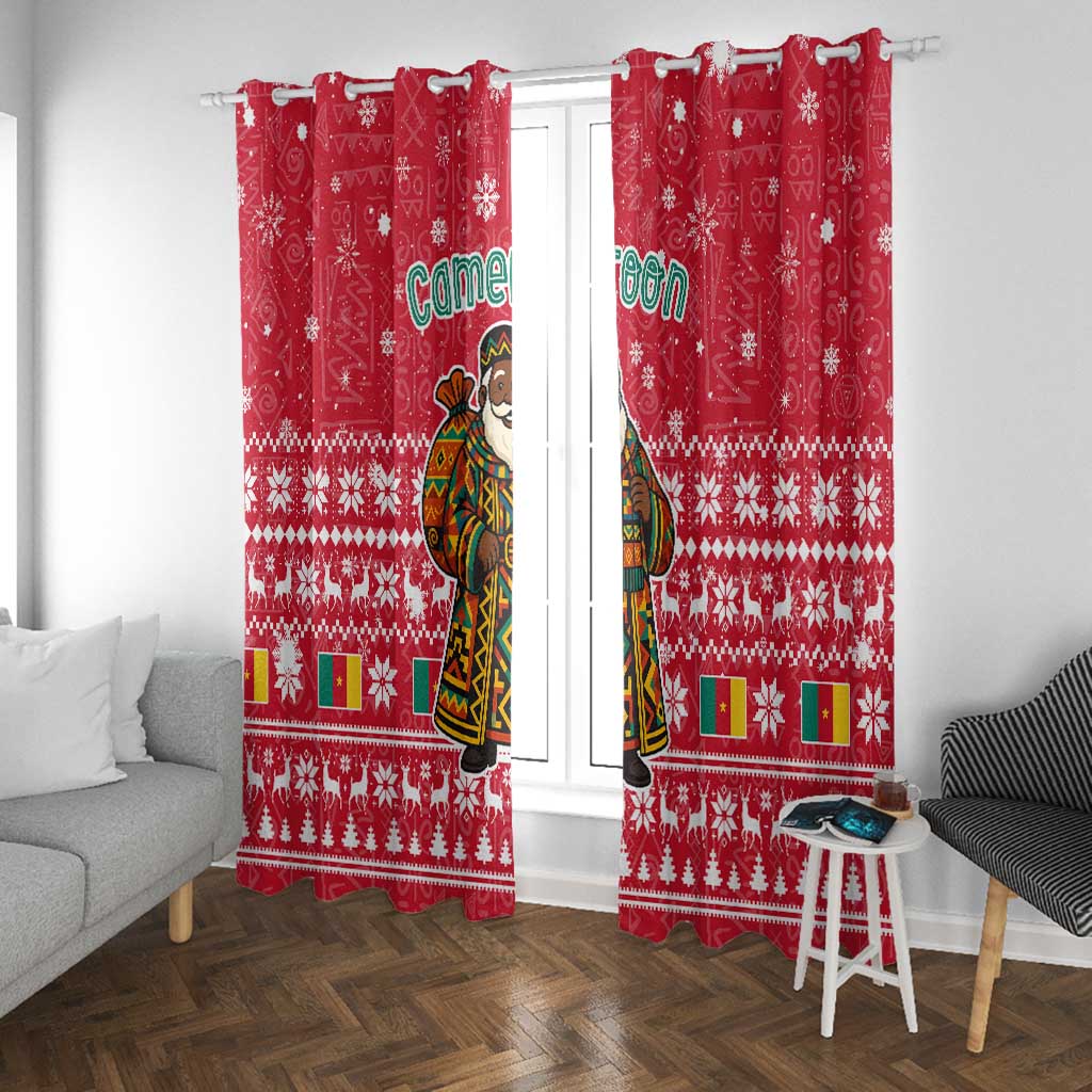 Cameroon Christmas Window Curtain Snowflake Pattern Traditional Santa and Map Motif - African Pride