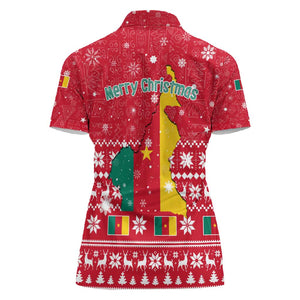 Cameroon Christmas Women Polo Shirt Snowflake Pattern Traditional Santa and Map Motif - African Pride
