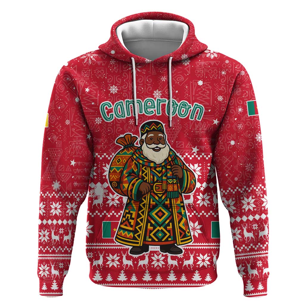 Cameroon Christmas Zip Hoodie Snowflake Pattern Traditional Santa and Map Motif - African Pride