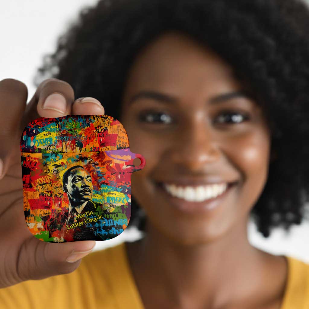 Martin Luther King Jr AirPods Case Colorful Street Art Portrait Black History Graffiti Style - African Pride