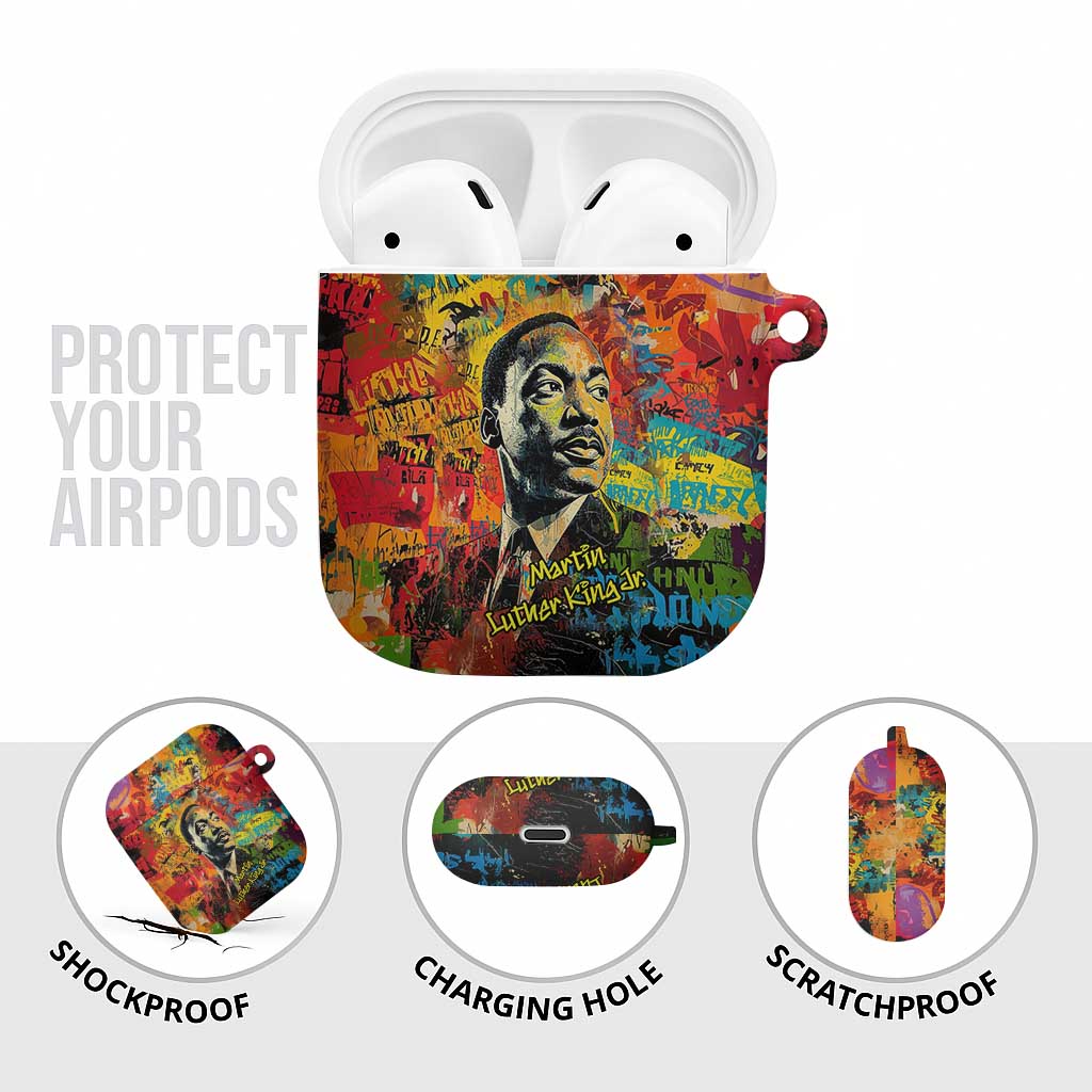Martin Luther King Jr AirPods Case Colorful Street Art Portrait Black History Graffiti Style - African Pride