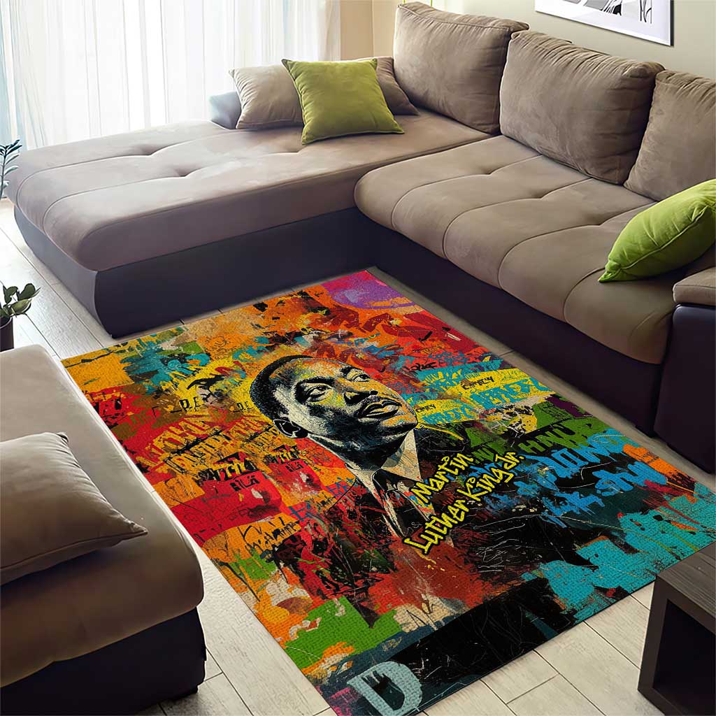 Martin Luther King Jr Area Rug Colorful Street Art Portrait Black History Graffiti Style - African Pride