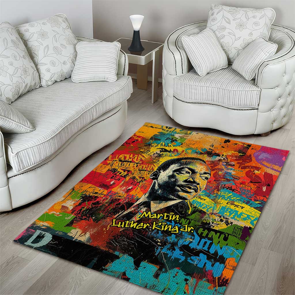 Martin Luther King Jr Area Rug Colorful Street Art Portrait Black History Graffiti Style - African Pride