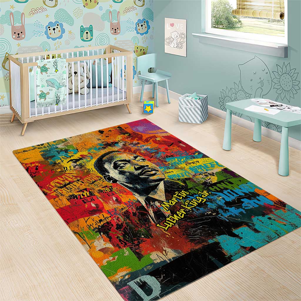 Martin Luther King Jr Area Rug Colorful Street Art Portrait Black History Graffiti Style - African Pride