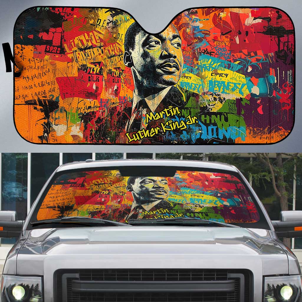 Martin Luther King Jr Auto Sun Shade Colorful Street Art Portrait Black History Graffiti Style - African Pride