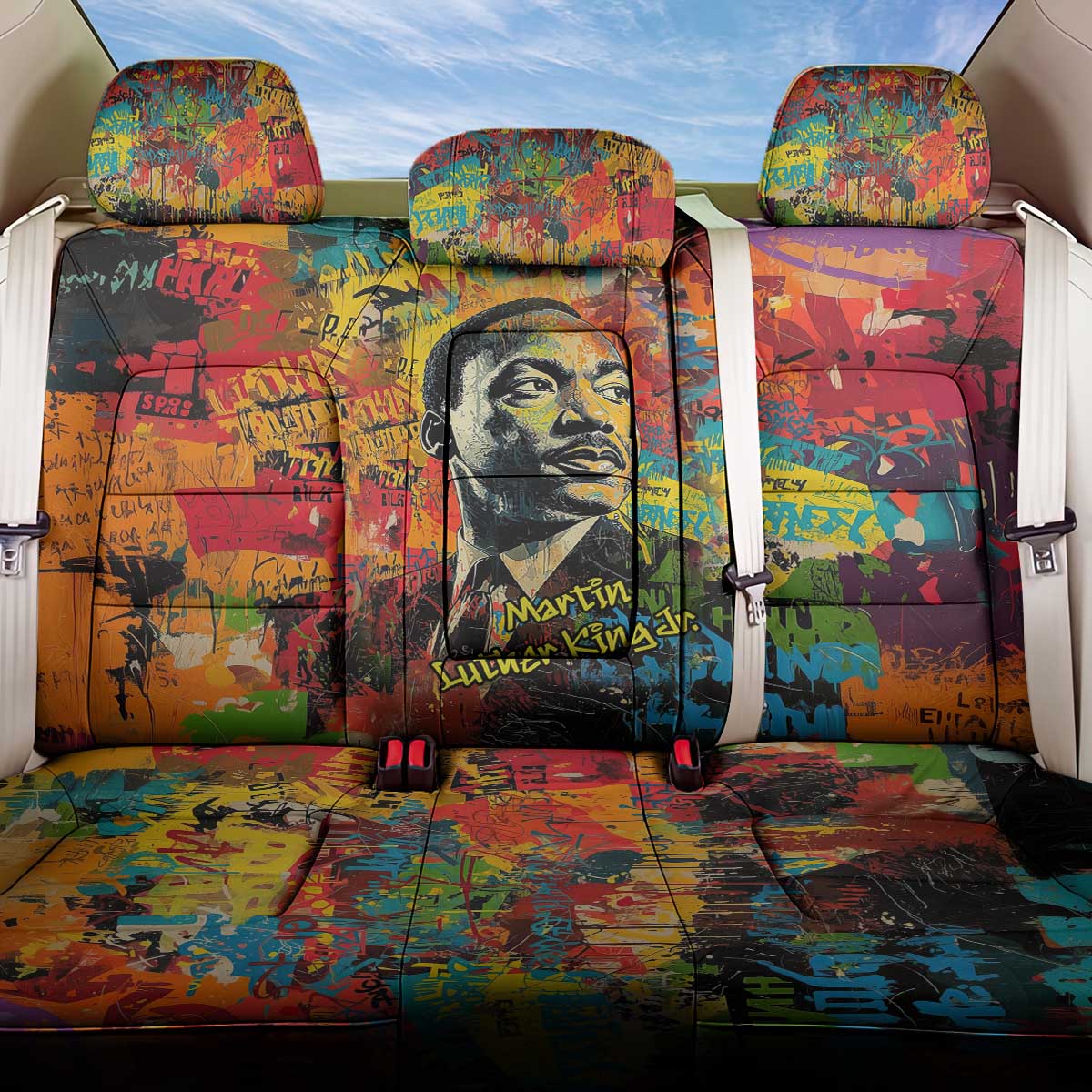 Martin Luther King Jr Back Car Seat Cover Colorful Street Art Portrait Black History Graffiti Style - African Pride