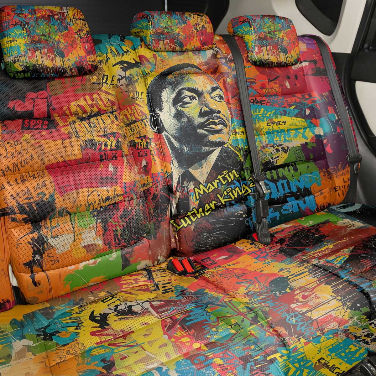 Martin Luther King Jr Back Car Seat Cover Colorful Street Art Portrait Black History Graffiti Style - African Pride