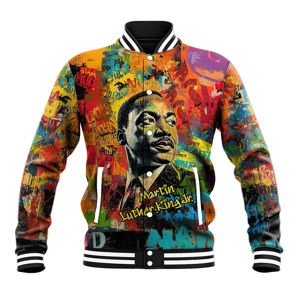 Martin Luther King Jr Baseball Jacket Colorful Street Art Portrait Black History Graffiti Style - African Pride