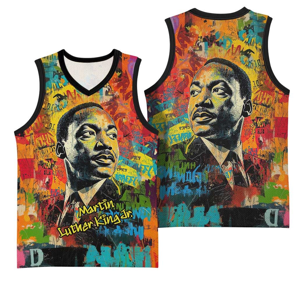 Martin Luther King Jr Basketball Jersey Colorful Street Art Portrait Black History Graffiti Style - African Pride