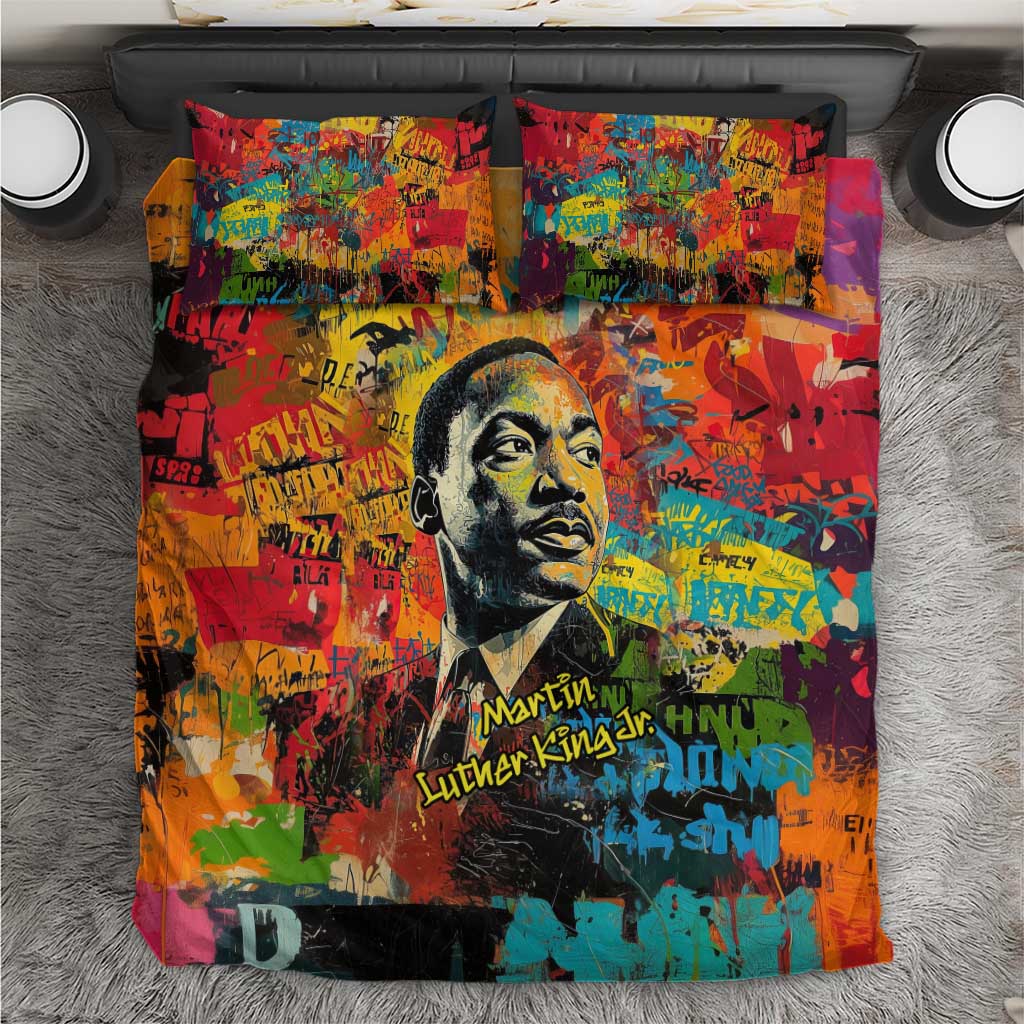 Martin Luther King Jr Bedding Set Colorful Street Art Portrait Black History Graffiti Style - African Pride