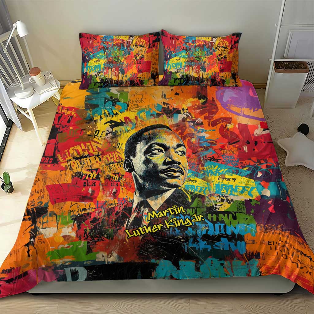 Martin Luther King Jr Bedding Set Colorful Street Art Portrait Black History Graffiti Style - African Pride