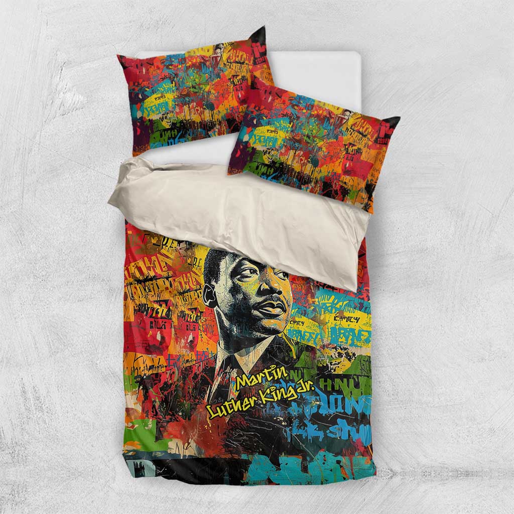 Martin Luther King Jr Bedding Set Colorful Street Art Portrait Black History Graffiti Style - African Pride