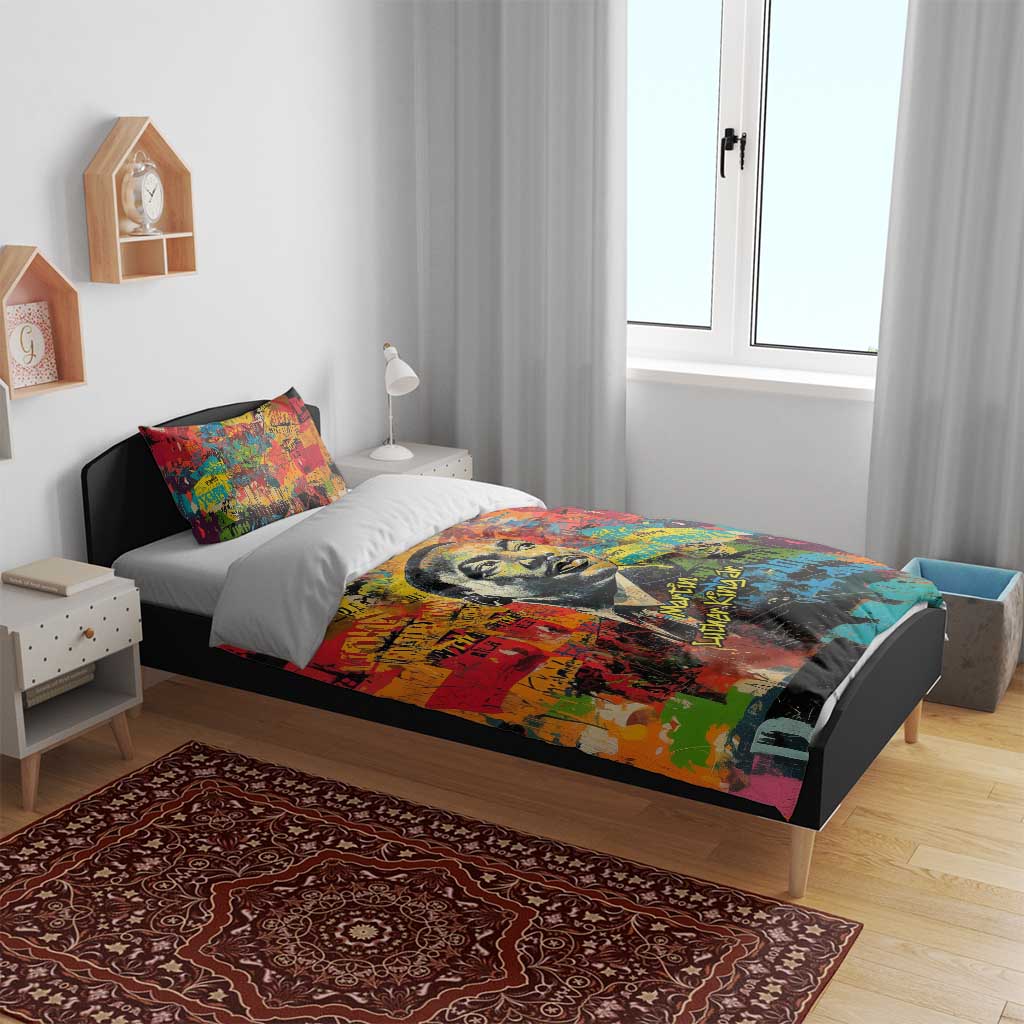 Martin Luther King Jr Bedding Set Colorful Street Art Portrait Black History Graffiti Style - African Pride