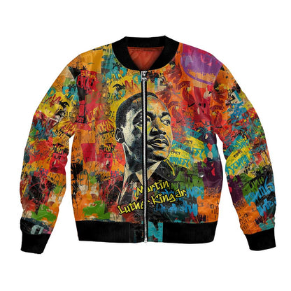Martin Luther King Jr Bomber Jacket Colorful Street Art Portrait Black History Graffiti Style - African Pride