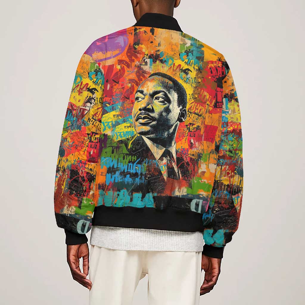 Martin Luther King Jr Bomber Jacket Colorful Street Art Portrait Black History Graffiti Style - African Pride