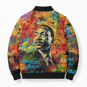 Martin Luther King Jr Bomber Puffer Jacket Colorful Street Art Portrait Black History Graffiti Style - African Pride