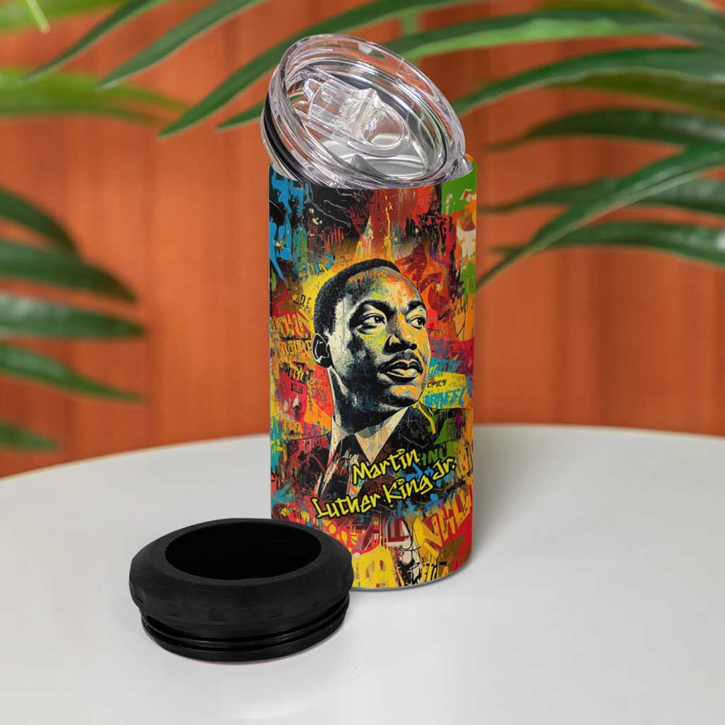 Martin Luther King Jr 4 in 1 Can Cooler Tumbler Colorful Street Art Portrait Black History Graffiti Style - African Pride