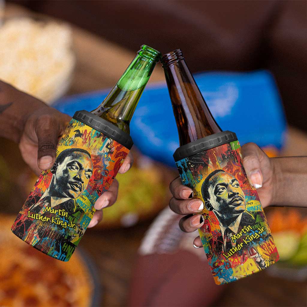 Martin Luther King Jr 4 in 1 Can Cooler Tumbler Colorful Street Art Portrait Black History Graffiti Style - African Pride