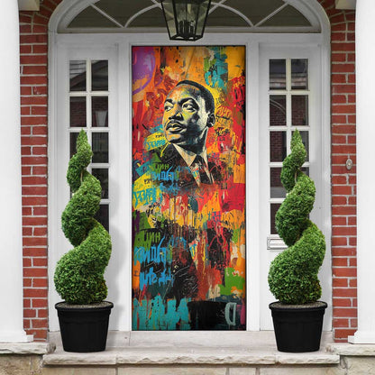 Martin Luther King Jr Door Cover Colorful Street Art Portrait Black History Graffiti Style - African Pride