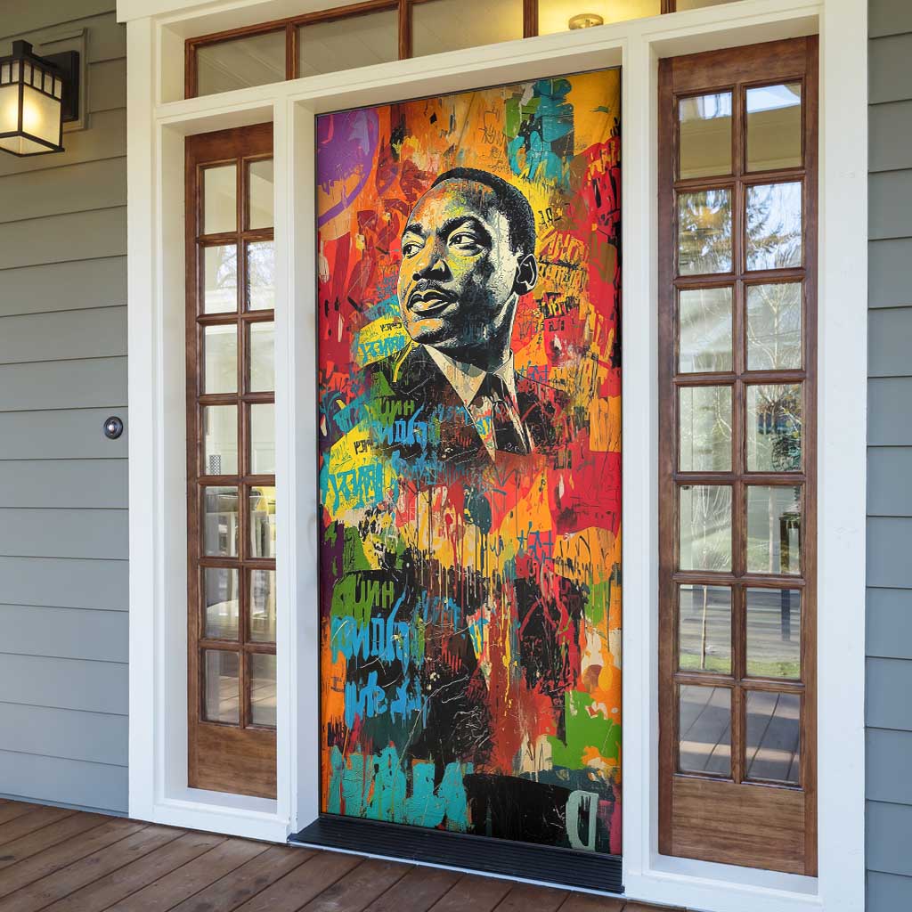 Martin Luther King Jr Door Cover Colorful Street Art Portrait Black History Graffiti Style - African Pride